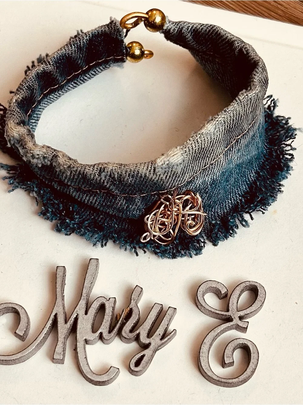 Blue denim upcycled cuff